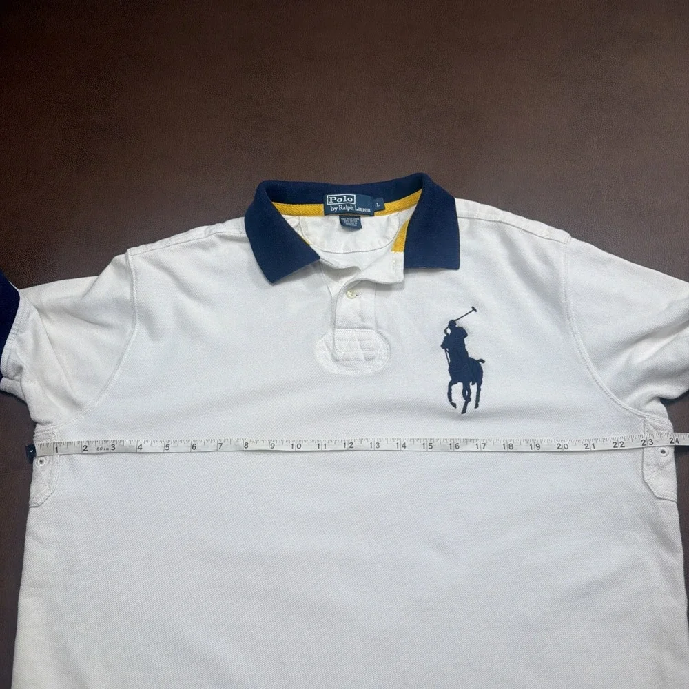 Vintage 90s Polo Ralph Lauren RUGBY Shirt Men's Large BIG PONY Embroidered White